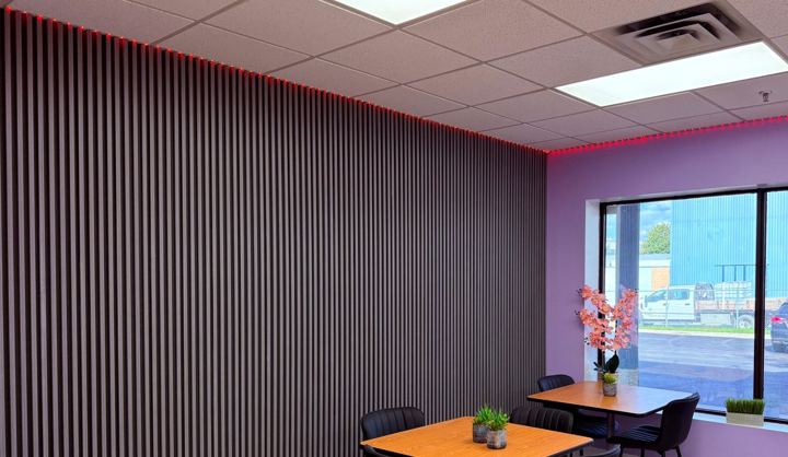 Slat accent wall with integrated LED